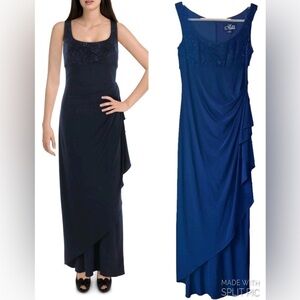 Alex Evenings Navy Blue Knit Glitter Evening Dress